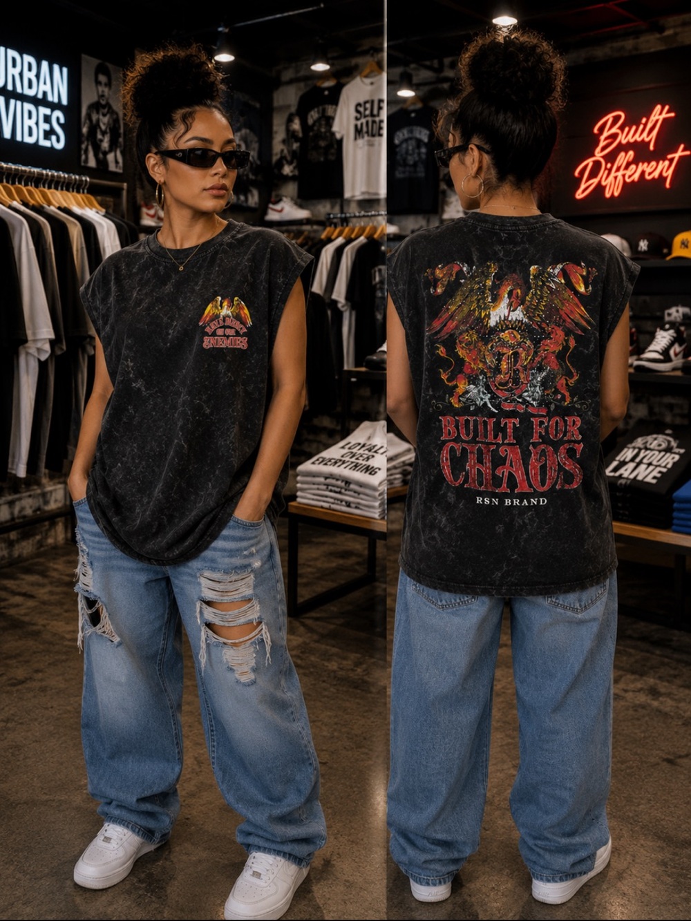"Built for Chaos" Black Graphic Muscle Tank